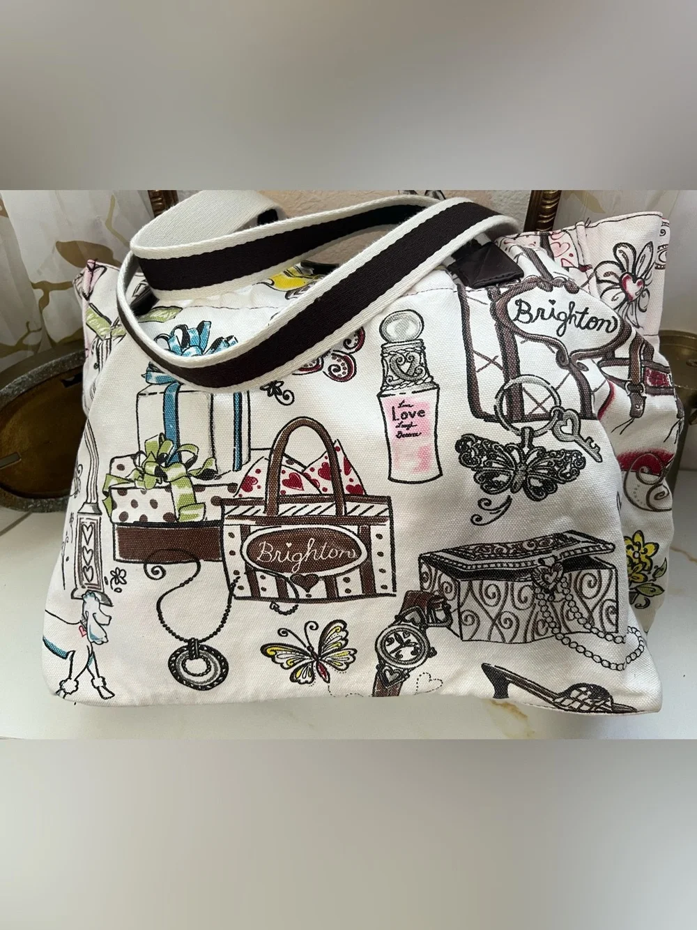Brighton Whimsical Sketch Print Canvas Tote Bag Large Shopper Travel Purse Mult